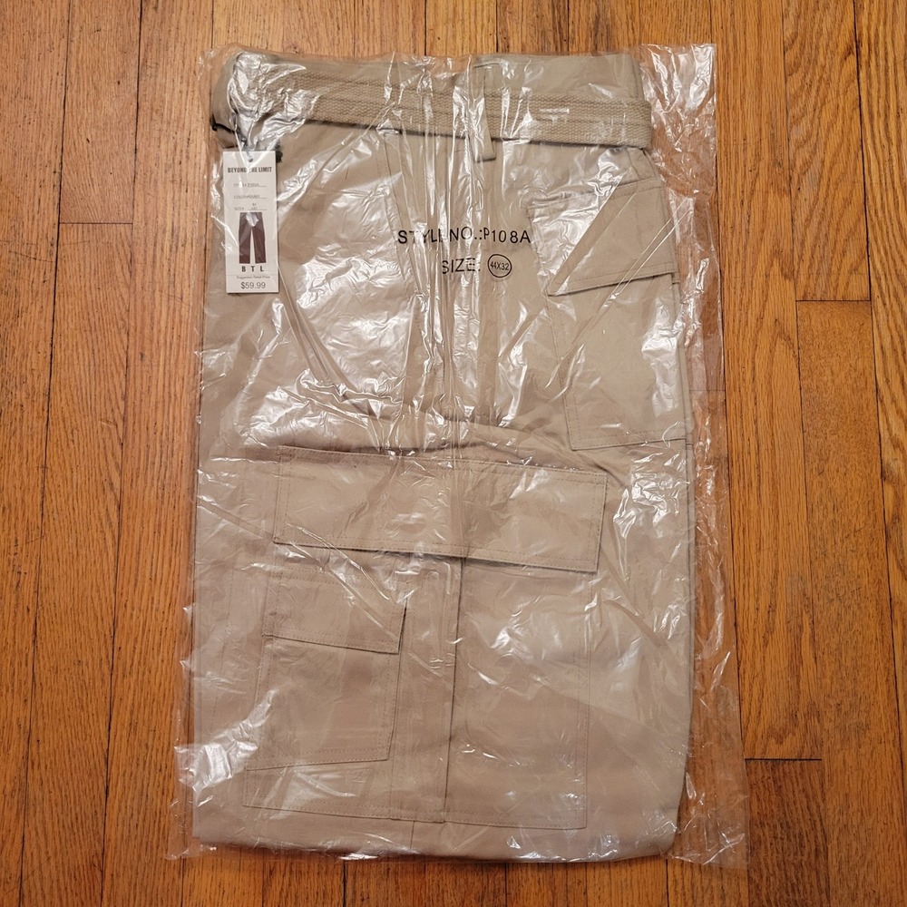 New Beyond The Limit 44x32 Khaki Tan Cargo Pants Skater Vintage 90s Y2K Belt BTL